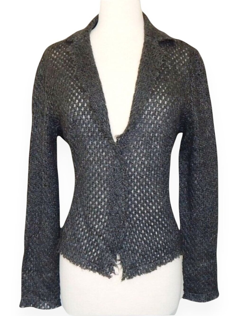 Barney Cheng For Chang Cheng Castaigne Gray Metallic Mohair Cardigan Sweater 42